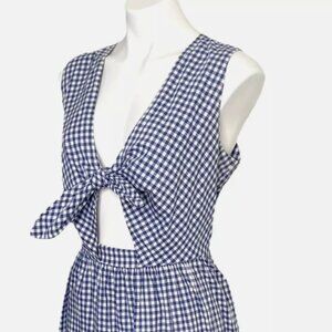 Shoshanna Gingham Check Tie Gilroy Dress Blue White